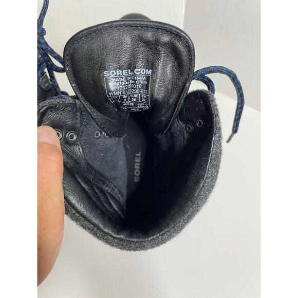 Sorel Conquest Wool Wedge Ankle Boots Womens Size 5 Black Leather Lace Up - Picture 7 of 7